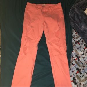 Coral ripped skinny jeans